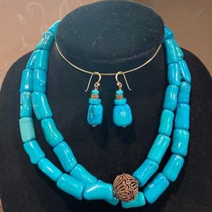 Studio Barse Bamboo Coral  Chunky Bead Necklace with Drop Earrings
